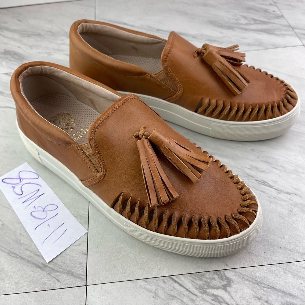 •Vince Camuto Women’s 8.5 M | VC-KAYLEENA Brown Leather Tassels Slip on Loafer